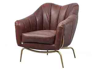 Brass Color Base Tub Antique Tan Leather Chair