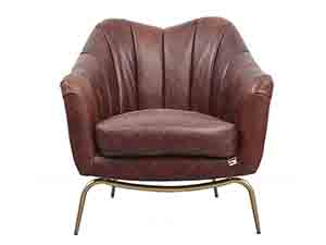 Brass Color Base Tub Antique Tan Leather Chair
