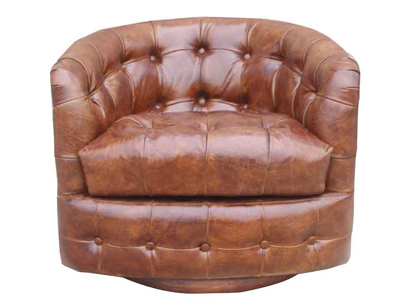 Buttoned Back Vintage Leather Swivel Chair