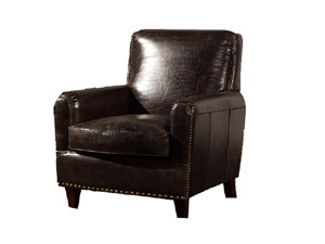 Camel Back Antique Black Leather Armchair