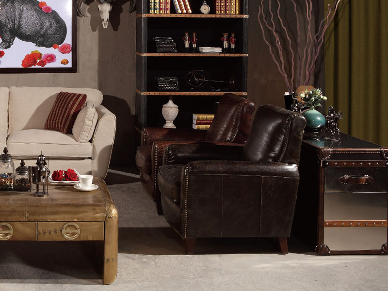 Camel Back Antique Black Leather Armchair