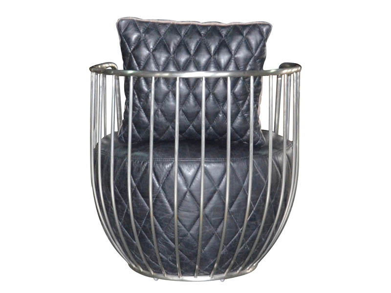 Distressed Vintage Cow Leather Caged Aviation Chair