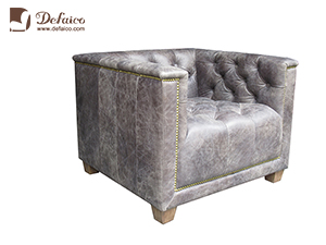 Square Genuine Leather Upholstered Button Single Accent Sofa For Hotel