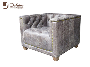 Upholstered Modern Metal Legs Single Genuine Leather Sofa For Living RoomSquare Genuine Leather Upholstered Button Single Accent Sofa For Hotel