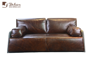 Two Seat Genuine Leather Antique Retro Vintage Sofa For Living Room