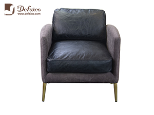 Upholstered Modern Metal Legs Single Genuine Leather Sofa For Living Room