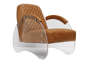 Antique Leather Modern Transparent Acrylic Armchair