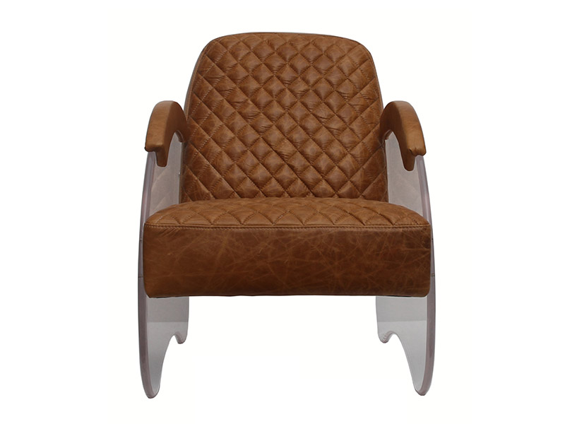 Antique Leather Modern Transparent Acrylic Armchair