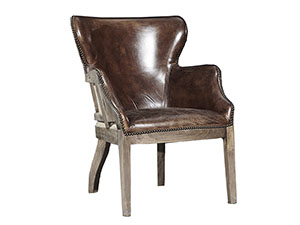 Solid Wood Frame Black Leather Wing Chair