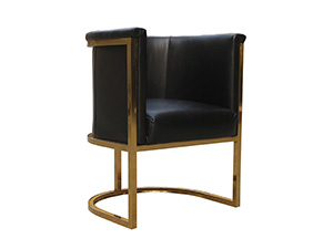 Gold Metal Frame Black Leather Leisure Tub Chair