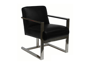 Stainless Steel Base Black Vintage Leather Chair for Hotel