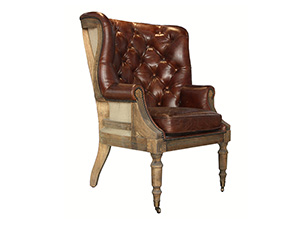 Button Wing Back Deconstructed Vintage Leather Chair