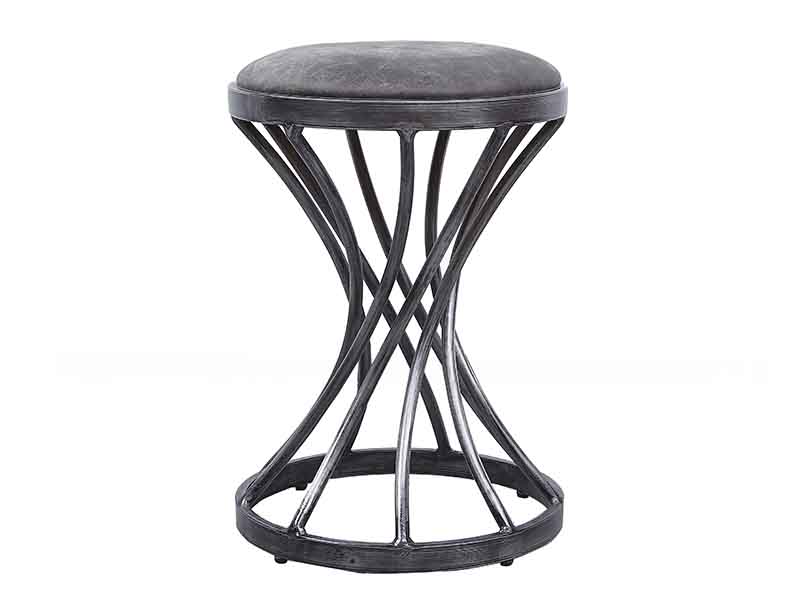 Gray Antique Leather Metal Base Stool