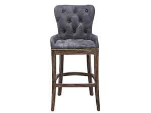 Gray Vintage Leather Oak Wood Bar Chair