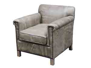 Grey Vintage Leather Track Arm Chair