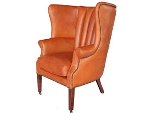 Industrial Rustic High Back Wing Chair with Vintage Leather