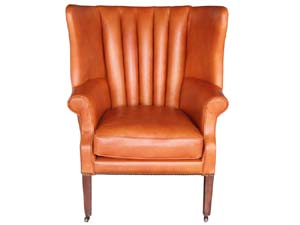 Industrial Rustic High Back Wing Chair with Vintage Leather