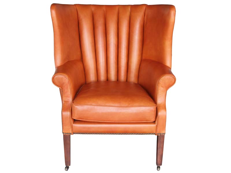 Industrial Rustic High Back Wing Chair with Vintage Leather