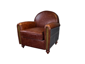 Brown Vintage Leather Seat Sofa Chair Aluminium Back Brass Inner Armrest 