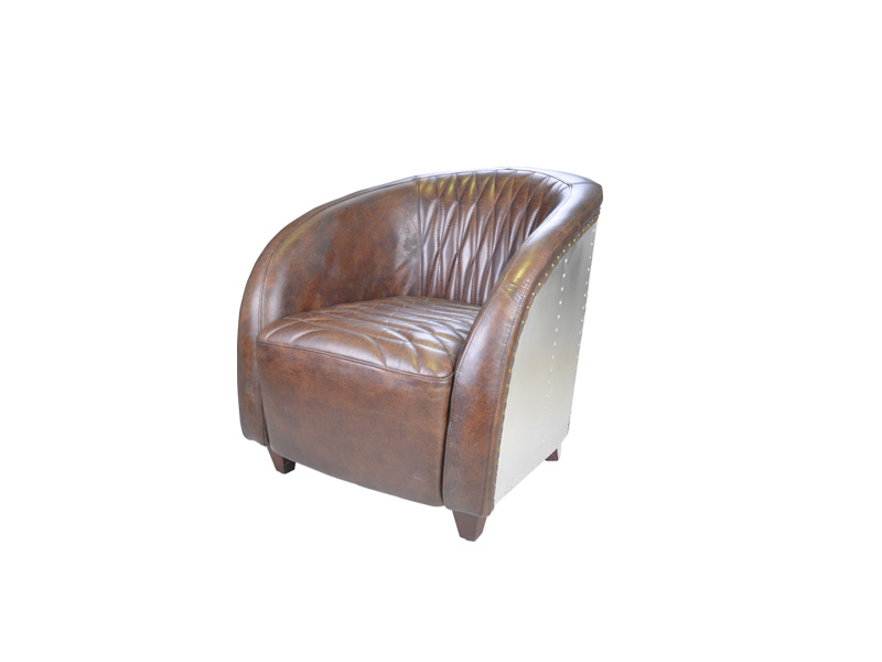Retro Brown Leather Office Chair With Aluminium Back