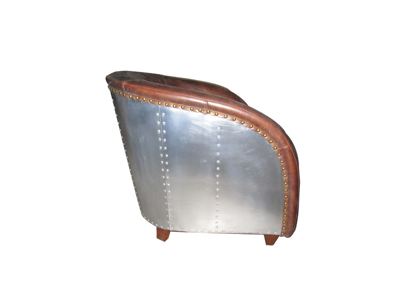 Retro Brown Leather Office Chair With Aluminium Back