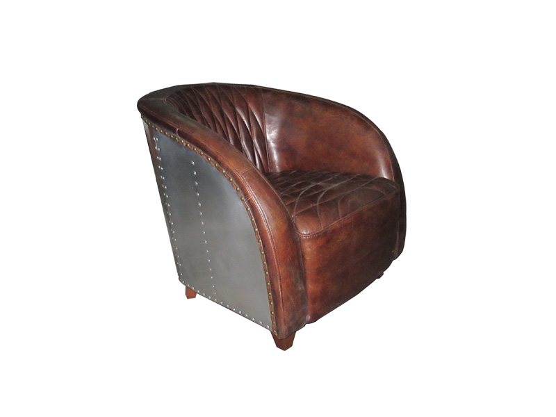 Retro Brown Leather Office Chair With Aluminium Back