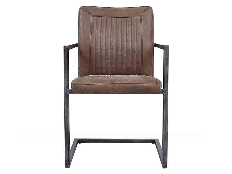 Metal Base Antique Tan Leather Chair