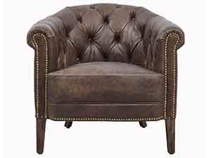 Roll Arm Distressed Leather Tufted Back Chair