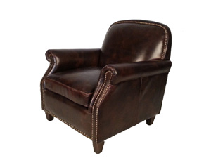 Roll Arm Upholstered Vintage Leather Chair