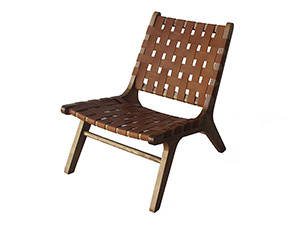 Solid Wood Frame Vintage Tan Woven Leather Chair