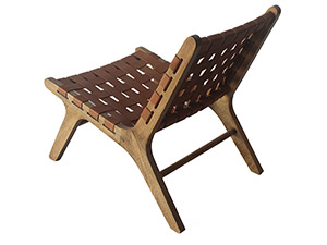 Solid Wood Frame Vintage Tan Woven Leather Chair