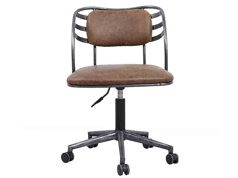 Swivel Height Adjustable Vintage Tan Leather Chair with Wheels