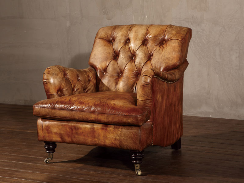 Tufted Roll Arm Vintage Leather Armchair