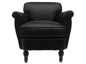 Vintage Black Leather Armchair with Solid Wood Legs