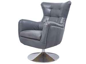 Vintage Gray Leather Wing Back Swivel Chair