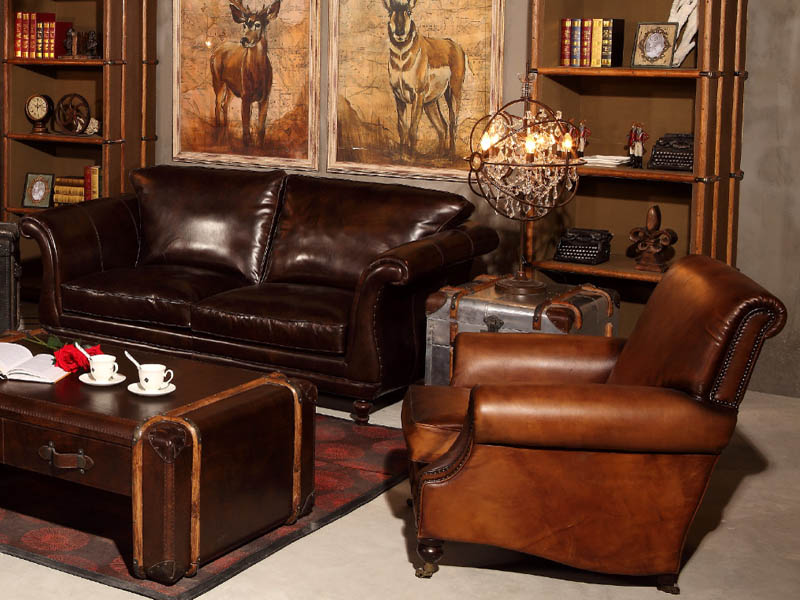 Vintage Leather Leisure Chair with Wheels