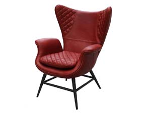 Vintage Leather Wood Leg Wing Chair