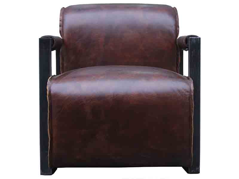 Vintage Real Cow Leather and Iron Arm Chair