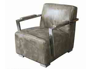 Vintage Real Cow Leather and Stainless Steel Arm Chair
