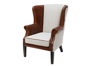 Vintage Red Grain Leather Wing Back Chair