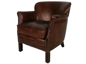 Wood Legs Vintage Leather Armchair