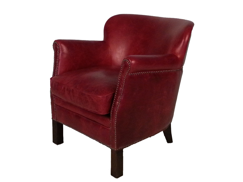 Wood Legs Vintage Leather Armchair 