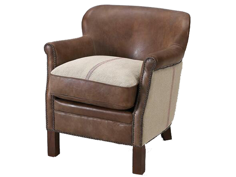 Wood Legs Vintage Leather Armchair 