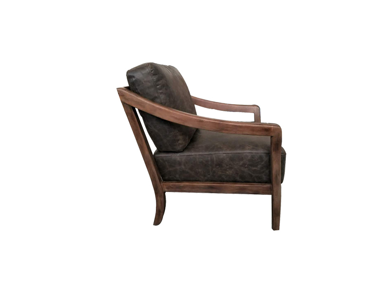 Genuine/Pu Leather And Oka Wood Vintage Chair With Armrest 