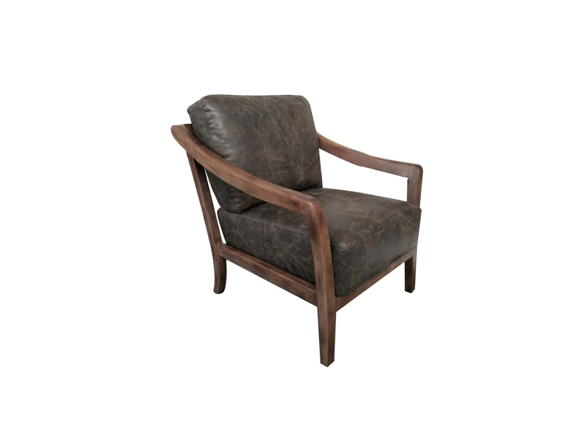 Genuine/Pu Leather And Oka Wood Vintage Chair With Armrest 