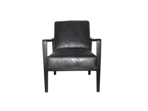 Solid Wood Living Room Arm Chair With Black Genuine Leather 