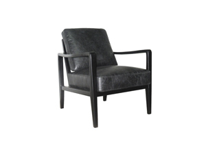 Solid Wood Living Room Arm Chair With Black Genuine Leather  