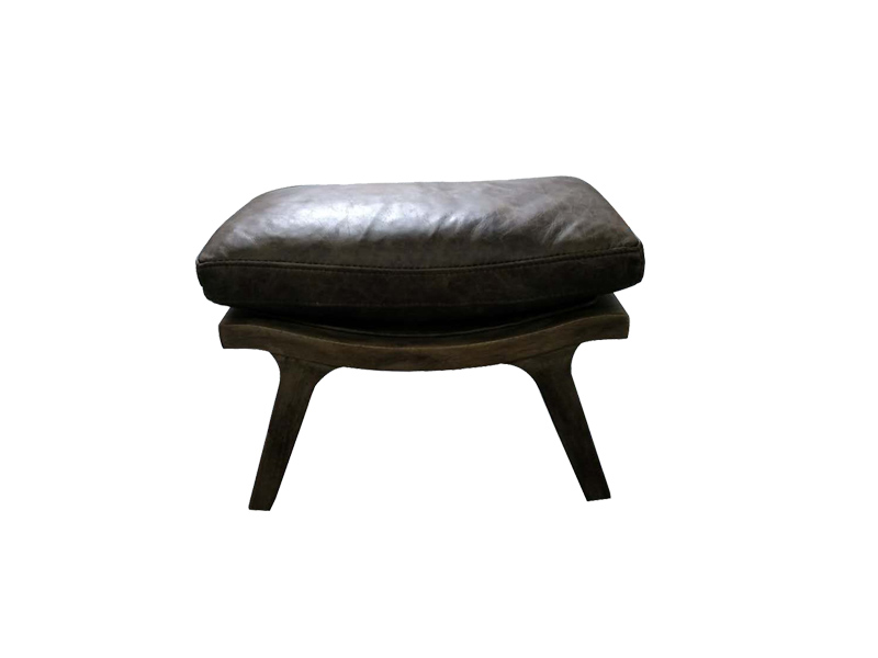 High Back Leather And Wood Chair With Ottoman Has Armrest