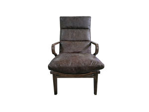 High Back Leather And Wood Chair With Ottoman Has Armrest