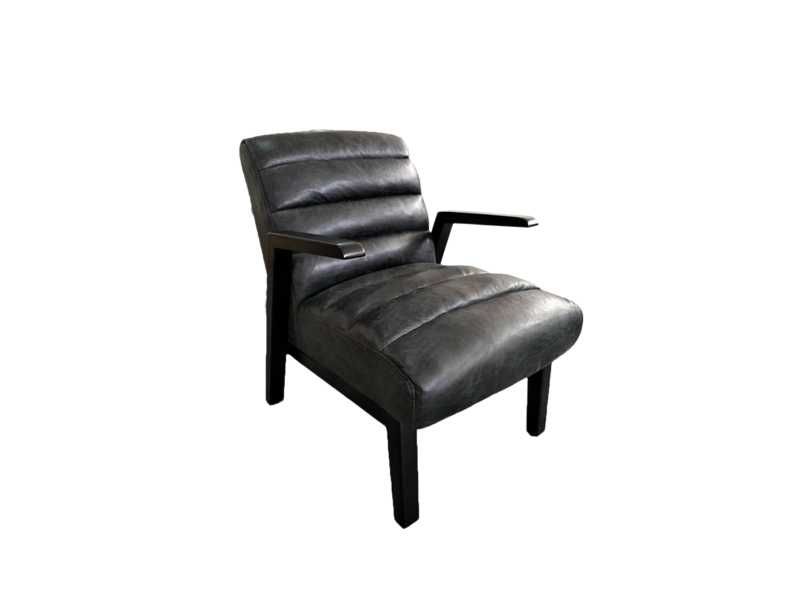 Black Leather Leisure Chair With Arms And Wide Seat 